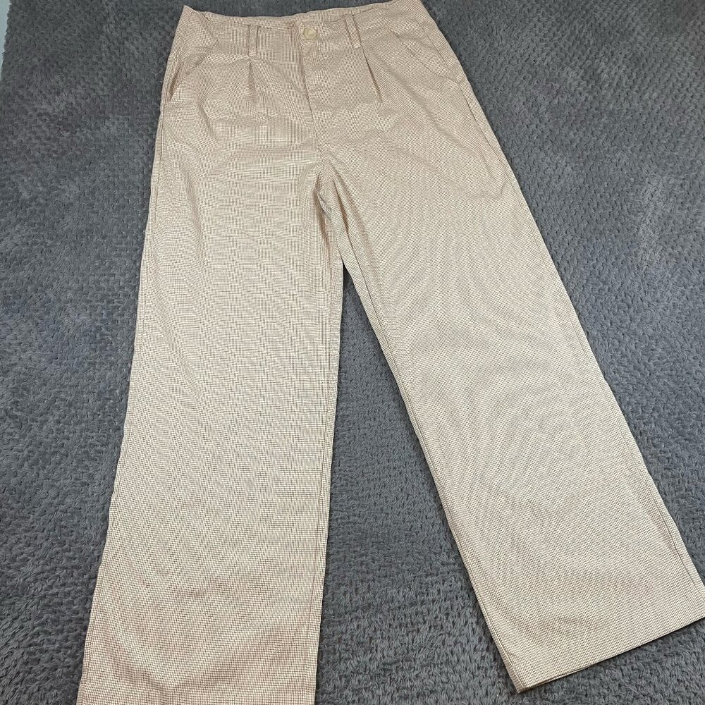 Nova Vintage Women's Wide Leg Pants Size XL Check Plaid Pattern‎ Beige Retro
